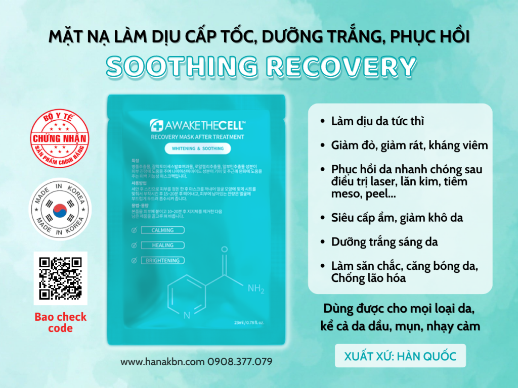 Hướng dẫn sử dụng Mặt nạ dưỡng ẩm trắng da, phục hồi, làm dịu da tức thì Soothing Recovery AwakeThe Cell Hàn Quốc